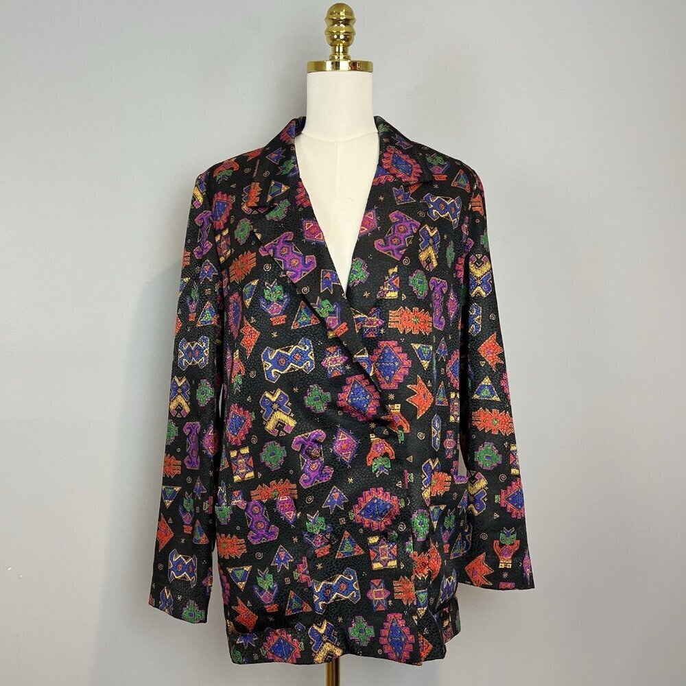 Doncaster Colorful Blazer Womens Size 8 Double Breasted 4 Button Lightweight 80s